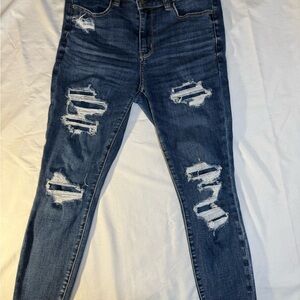 American Eagle Outfitters Dark Blue Distressed Skinny Jeans